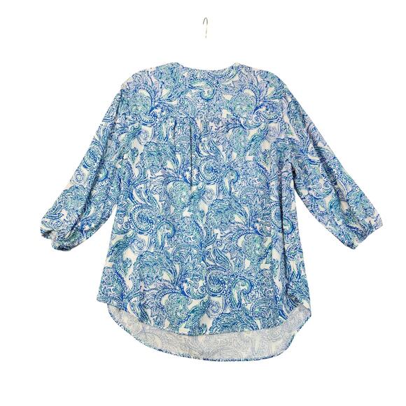Jones New York Womens Linen Blend Kelly Paisley Print Blouse Plus Size 2X V Neck - Picture 5 of 11